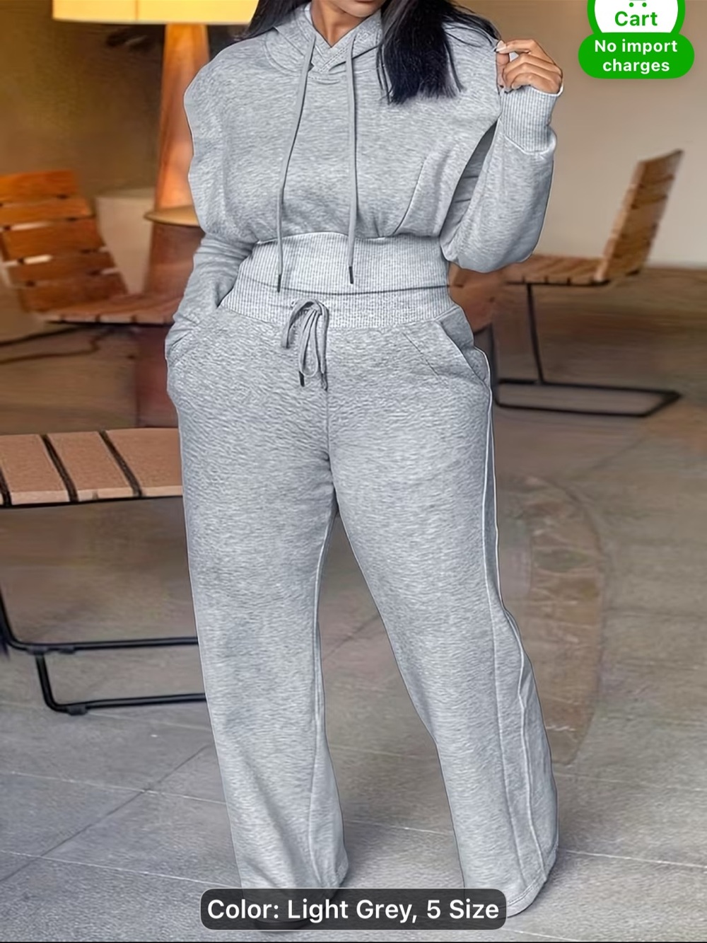 2 piece Light Grey Women's Wide-Leg Sweatpants - hoody Comfortable Casual Wear